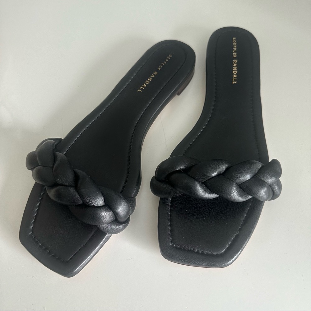 LOEFFLER RANDALL Black Braided Slip On Sandals